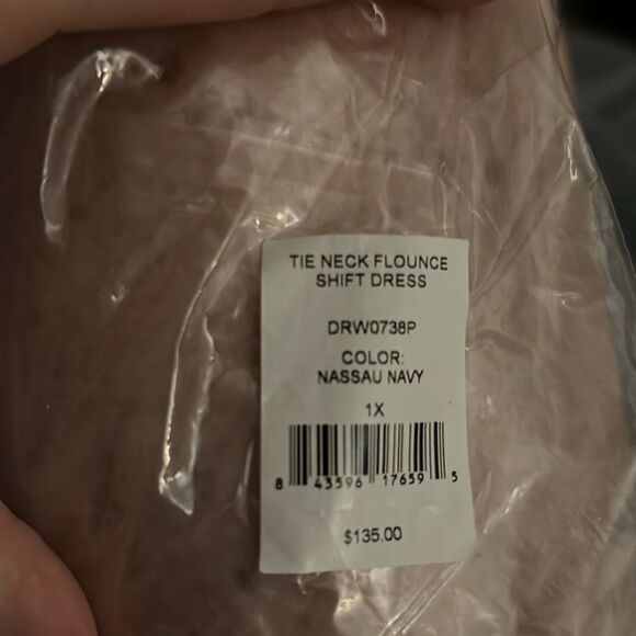 Draper James Tie Neck Flounce Shift Dress NWOT Sz 1X navy blue - Picture 10 of 11